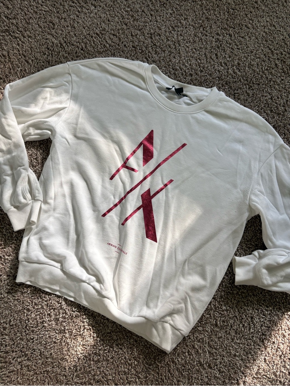 Armani Exchange White Sweatshirt with Black Neck Label